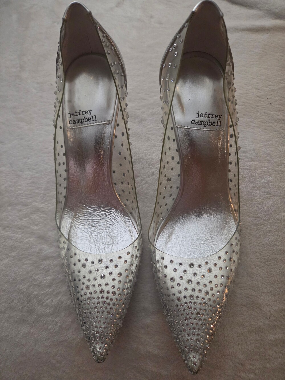 Jeffrey Campbell Crystaline Clear PVC Rhinestone Heels sz 8